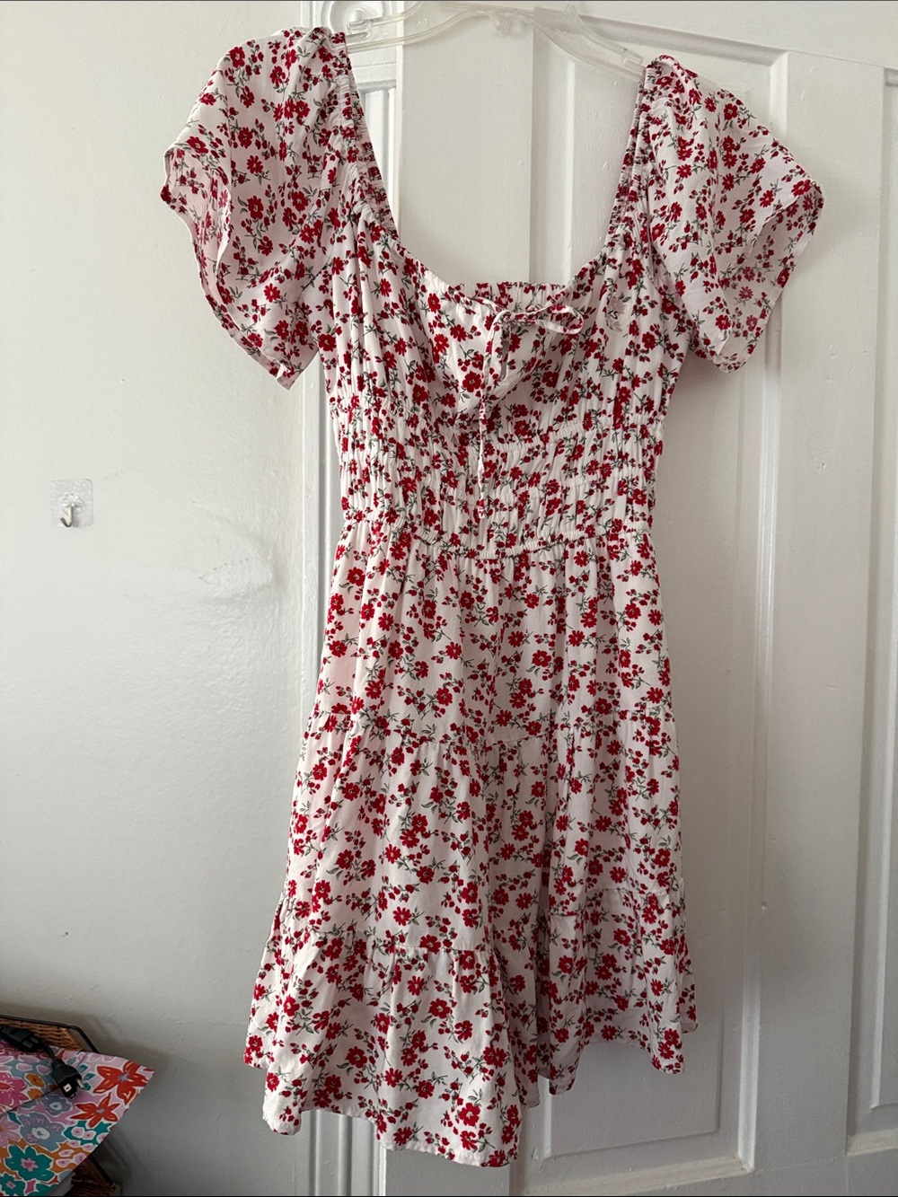 Hollister White Dress with Red Floral Print